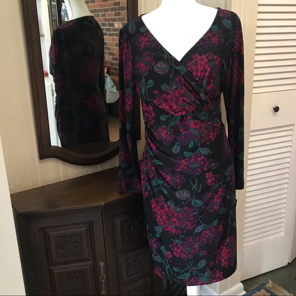 π·NWT! Chaps Vibrant Floral Faux Wrap Dress - Picture 2 of 7